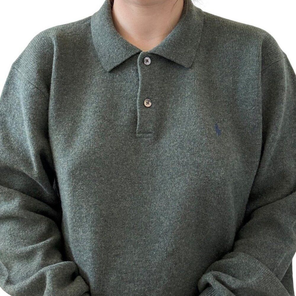 Vintage Mens 1990s Polo Ralph Lauren Lambswool Teal Green Collared Sweater XL - Picture 5 of 8